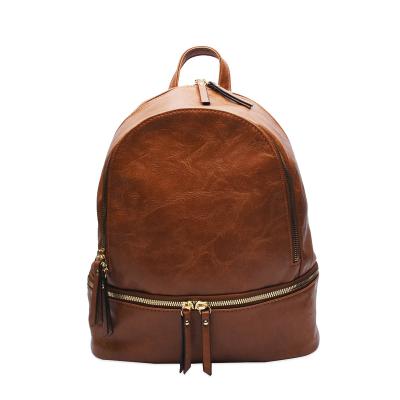 China Waterproof Women's Fashion Backpack Clips Universal Design Brown Zippered Laptop Backpack DMA71916 for sale