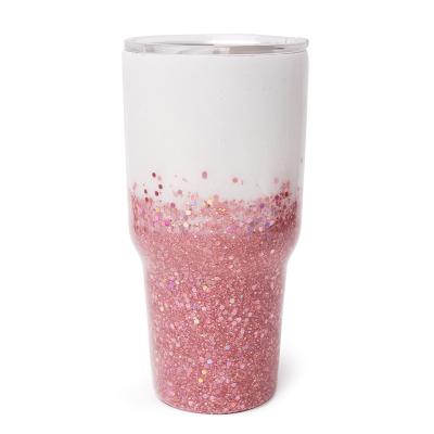 China Sustainable ECO Bottle RTS 30oz Pink Glitter Coated Craft Epoxy Tumbler Cup With Lid DMA71172 for sale