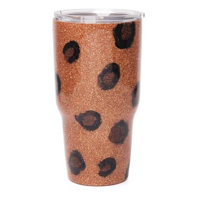 China Business 30oz Epoxy Factory Custom Leopard Double Vacuum Acrylic Resin Cups Stick Glitter Tumbler DMA71172 for sale