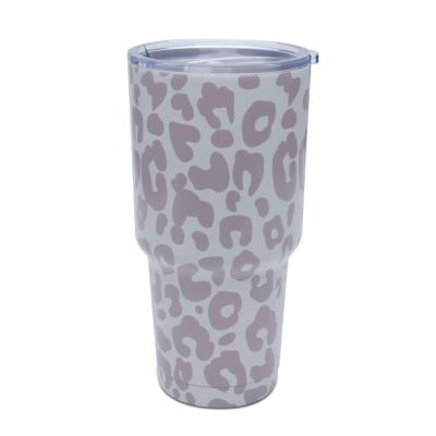 China 30oz Leopard Tumbler Insulated Steer Floral Viable White SS 900ml Tumbler Mugs Slid Lid Thermos Mug DMA81175 for sale