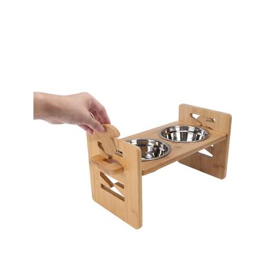 China Viable Hot Sale Fast Delivery Customized Wholesale Wooden Adjustable Pet Dog Food Rack Low Price Feeding Rack Feeders for sale