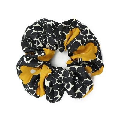 China High Hot Sale Black Fashion Stretch Floral Pattern Hair Band Women Polyester Vintage Yellow Printed Elastic Scrunchies for sale