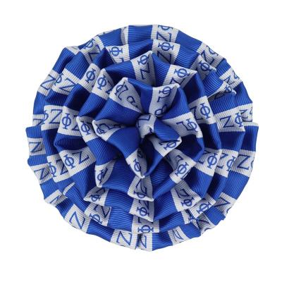 China 100% Handmade Popular Zeta Phi Beta Sorority Women Cloth Flower Bodice Blue White Striped Woven Pins Brooches Jacquard Polyester for sale