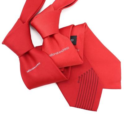 China 100% Polyester 100% Red Logo Neck Tie Microfiber Casual Men Necktie Brand Custom Wholesale Handmade for sale