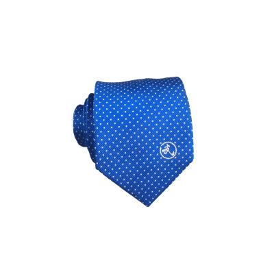 China Formal / Fashion / Customized Brand Logo White Polka Dot Men Blue Business Tie Woven Silk Tie for sale