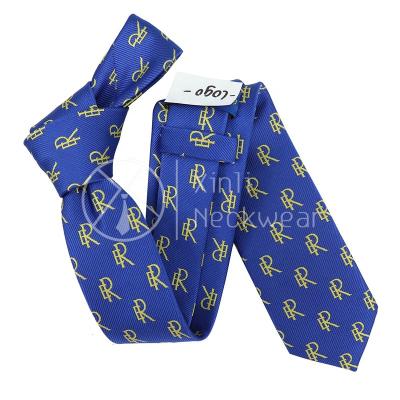 China 100% Handmade Blue Manufacturers All Over Polyester Mens Accessories Necktie Alphabet Woven Jacquard Suit Matching Logo Tie for sale