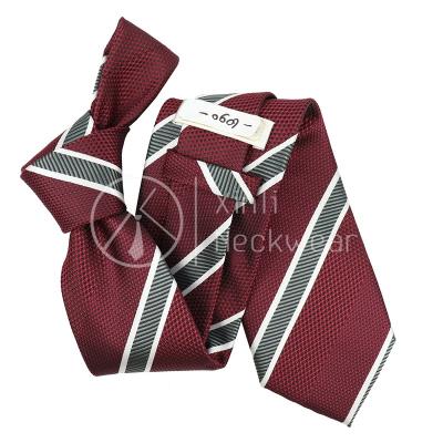 China 100% Polyester Design Ties Handmade Elegant Mens Geometric Striped Woven Red Burgundy Wedding Accessories Manufactures Tie for sale