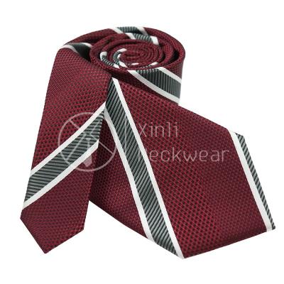 China 100% Handmade Wholesale Red Woven Custom Designers Men Dress Tie Private Label Burgundy Jacquard Stripes Polyester Ties for sale