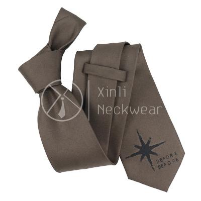 China 100% Brown Men's Handmade Featured Custom Patterns Screen Printed Designer Wholesale Logo Tie Plain Polyester Ties for sale