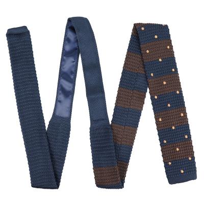 China 100% Handmade Wholesale Custom Polka Dots Dot Design Knitted Tie Brown Logo Necktie Navy Blue Knit Polyester for sale