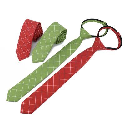 China 100% Nice Handmade Different Sizes Red Green Cotton Woven Jacquard School Ties Slim Plaid Necktie For Students for sale