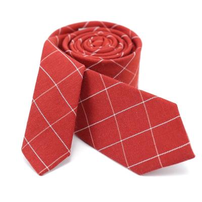 China 100% Suppliers Wholesale Handmade High Quality Red Slim Cotton Plaid Ties Woven Jacquard School Ties For Girls for sale