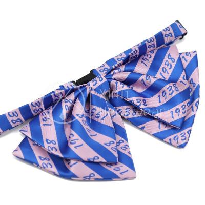 China 100% Handmade Adjustable Straps Lace JJ Sorority Blue Striped 1938 Polyester Pretied Bowtie Custom Bow Tie For Women for sale