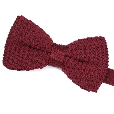 China 100% Factory Direct Sales Burgundy Bowtie Cheap Polyester Solid Color Red Custom Made Handmade Pre Tied Knitted Bowtie for sale