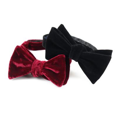 China 100% 2022 Handmade Custom Design Tie Adjustable Mens Polyester Velvet Self Solid Burgundy Red Black Velvet Bow Tie for sale