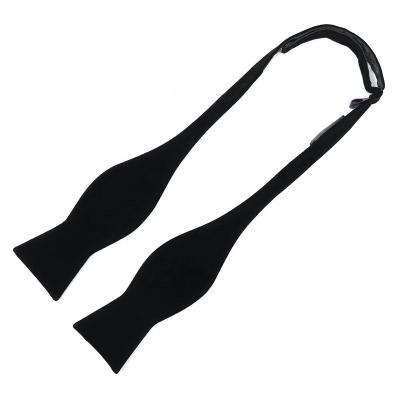 China 100% factory direct sale solid black color polyester velvet handmade adjustable self tie unique bow ties for men for sale