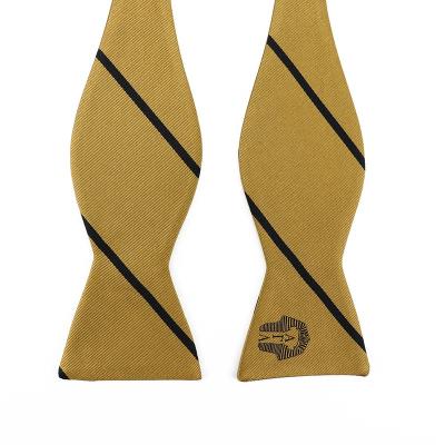 China 100% Handmade Custom Thin Black Striped Woven Silk Bow Ties Logo Self Tie Alpha Gamma Lambda Gold Bowties for sale