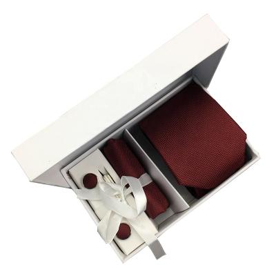 China 100% Handmade Cufflinks Pocket Custom Woven Repp Mens Neck Link Sets Premium Solid Square Vintage 100% Silk Yarn Classic Red Color Long for sale