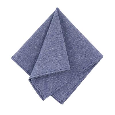 China 100% Handmade Wholesale Fashion Design Handkerchief Blue Solid Plain Cotton Classic Men Pocket Square Custom for sale