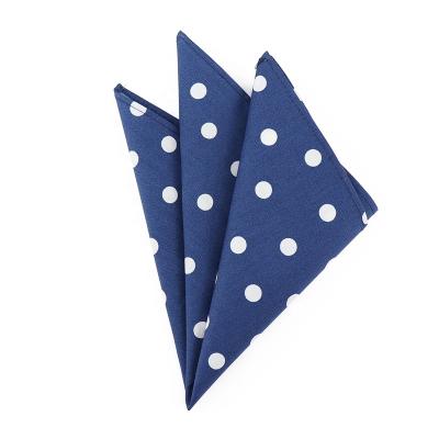 China 100% Factory Price Handmade Designs Own Logo Fashion Men Blue White Polka Dot Cotton Pocket Square for sale