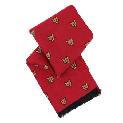 China XINLI Feeling Soft Custom Woven Side Orange Red Red Tassel Double Brushed Polyester Fox Pattern Mens Squishy Scarves Animal Scarf for sale