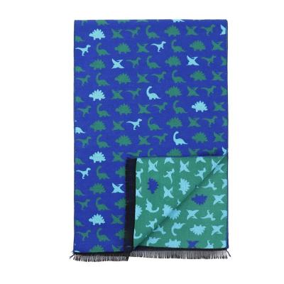 China Soft Smooth Feeling XINLI Custom Blue Dinosaurs Pattern Brushed Woven Viscose Scarves Mens Scarf Polyester for sale