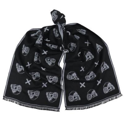 China Custom Logo Pattern Viscose Woven Scarfs 2022 Custom Color Men's Cross Feeling Soft Fashion Skull Serged Edge Scarf Supplier for sale