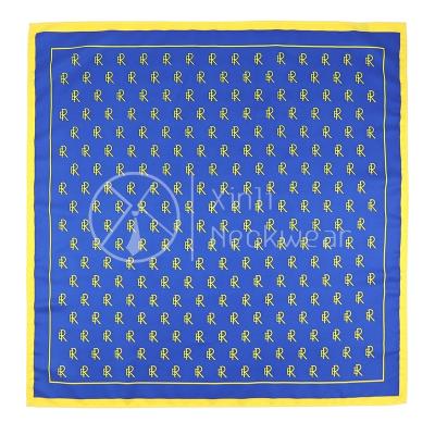 China 100% Handmade Interesting Screens Printing Polyester Alphabet Logo Scarf Fashion Manufacturer Blue Custom Ladies Scarves Wholesale for sale