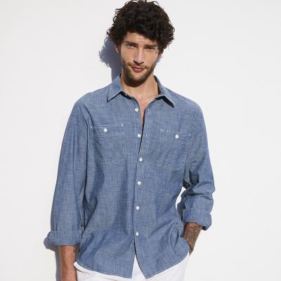 China Camisas magros do ajuste do algodão longo do Chambray 100 da luva respiráveis para Four Seasons à venda