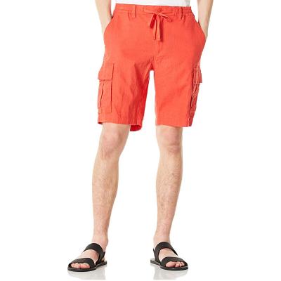 China Men'S Cotton Linen Blend Cargo Shorts 9.5 Inch Inseam Shorts Drawstring Button Closure for sale