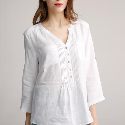 China Manga floja Placket Front Blouse de la pulsera de la ropa de lino casual de las señoras en venta