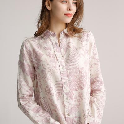 Cina La camicia di tela pura della raccolta delle donne ha messo un colletto la blusa pieghettata manica lunga in vendita