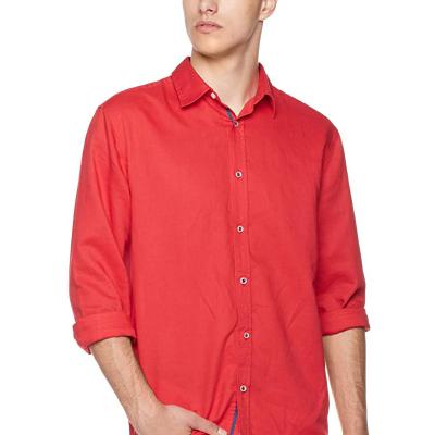 China Large Red Tab Cuff Mens Casual Linen Shirts washable With Shirt Collar for sale