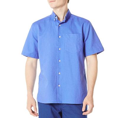 China Men'S 52% Linen Breathable Short Sleeve Shirts Solid Color Button Down Shirts for sale