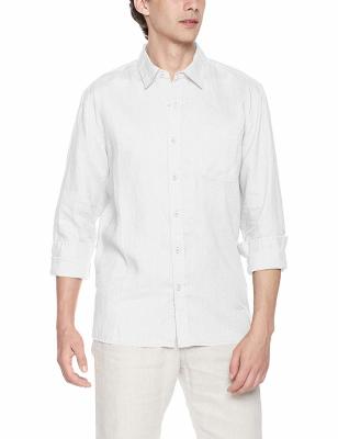 China Washed White Mens Casual Linen Shirts yarn dyed Loose Fit Button Up for sale