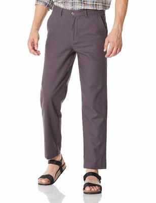 China Size 40 42 44 Men'S Summer Plain Casual Cotton And Linen Cropped Trousers Mid Rise for sale