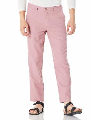 China Solid Color Straight Leg Mens Casual Linen Pants Flat Bottom Hem Trousers for sale