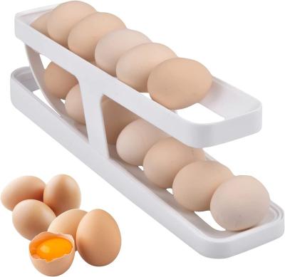 China 2 Tiers Egg Dispenser Space Saving Automatic Egg Rolling Automatic Rolling Dispenser for Refrigerator Countertop Cabinet for sale