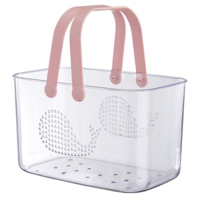 China Morden Luxury Clear Low MOQ Plastic Basket Container With Drainage Holes For Bathroom Cabinet Organizer Storage for sale