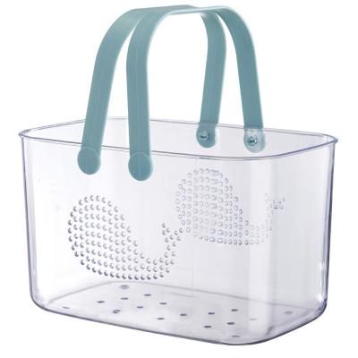 China Morden Luxury Clear Low MOQ Plastic Basket Container With Drainage Holes For Bathroom Cabinet Organizer Storage for sale