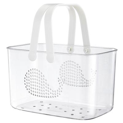 China Morden Luxury Hot Selling Clear Plastic Basket Container with Drainage Holes for Bathroom Organizer for sale