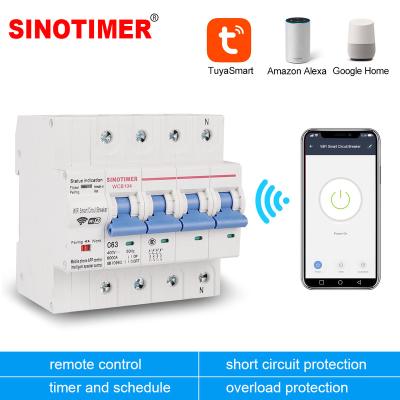 China 4P 380V 63A Tuya Smart WiFi Three Phase Circuit Breaker MCB Industrial Remote Control Time Switch with Amazon Alexa Echo 70*90*90mm for sale