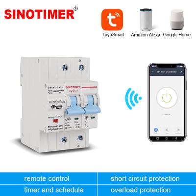 China Protection 2P 220V 63A Remote Control Circuit Breaker Circuit Breaker Failure MCB WiFi Smart Electrical Switch for Tuya Life Smart APP Amazon Alexa Google Home for sale