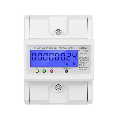 China Multifunction RS485 Modbus 3 Phase 4 Wire Wattmeter Power Energy Meter 5-80A 380V AC 50Hz Electronic Backlight DDS024MR for sale