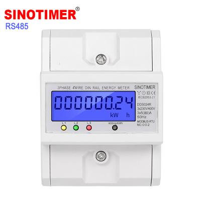 China RS485 Modbus Rtu DIN Rail 3 Phase 4 Wire Wattmeter Power Energy Meter 5-80A 380V AC 50Hz LCD Electronic Backlight DDS024R for sale