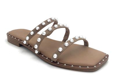 China Comfortable Stylish Womens Flat Sandals With Leather Upper Material for sale