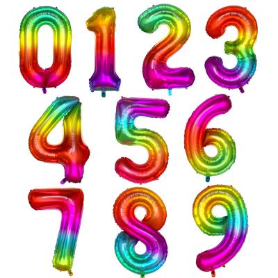 China Party Big 40 Inch Color Rainbow Jelly Color 0-9 Size Foil Balloons Number Balloon for sale