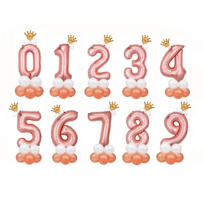 China Party birthday party decoration 32/40 inch rose gold 0-9 number birthgday balloon with crown foil balloon for sale