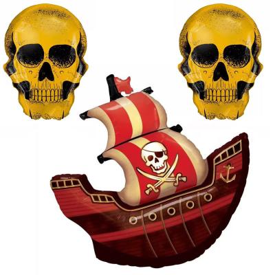 China Party Red Gold Pirate Ship Foil Balloons Skull Shape Balloon For Halloween Party Decoration for sale