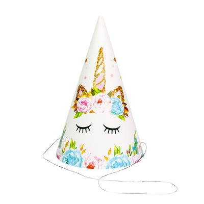 China Party Decoration Kids Birthday Event Supplies Baby Shower Party Decorations Glitter Unicorn Paper Hats for sale